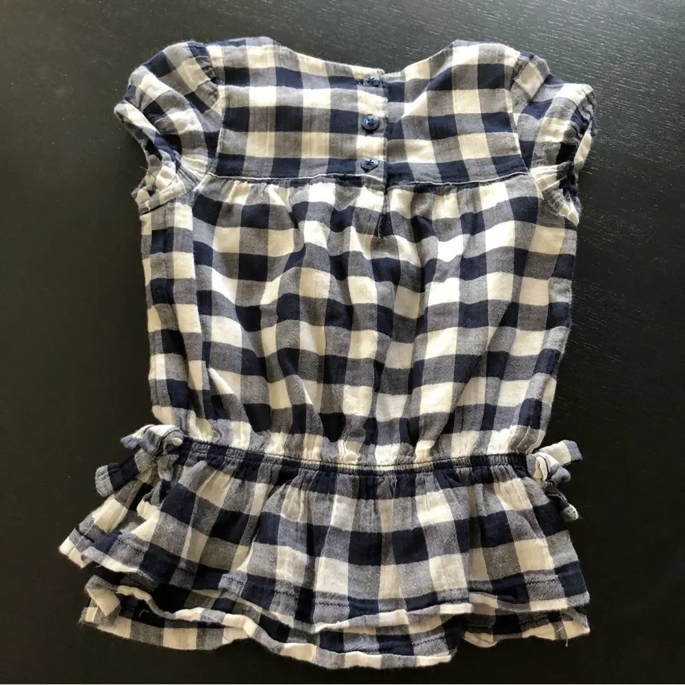 Janie and Jack Plaid Strawberry Sleeveless Dress Baby Girl‎ 6-12 Mos Navy White